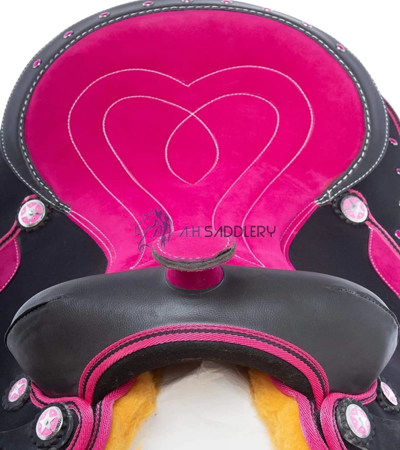 Synthetic Western Adult Horse Saddle Tack Barrel Racing with Matching Headstall + Breast Collar + Reins + Saddle Pad